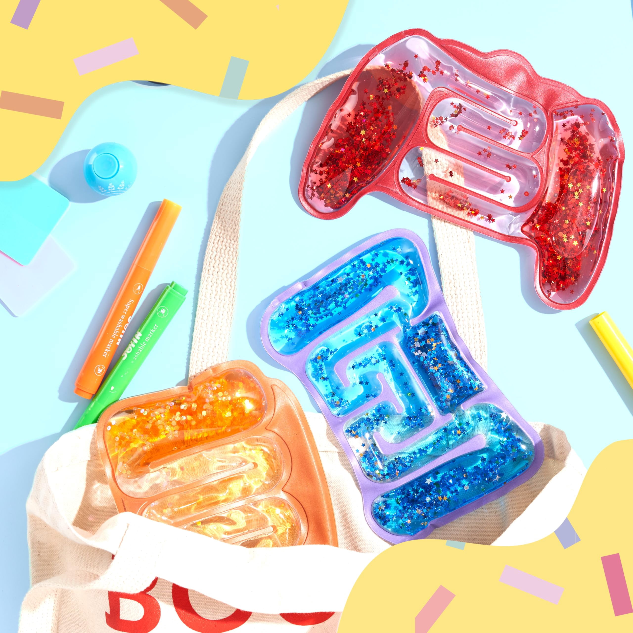 (2 pack) Joyfy 4 Pcs Sensory Toys for Kids Squishy Fidget Toys Stress Relief Sensory Products for Calm Down, Squeeze Fidget Tube for Classroom, Filled Goo & Glitter