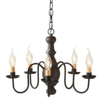 Irvins Country Tinware 5 Arm Lancaster Wood Dining Room Chandelier in Americana White
