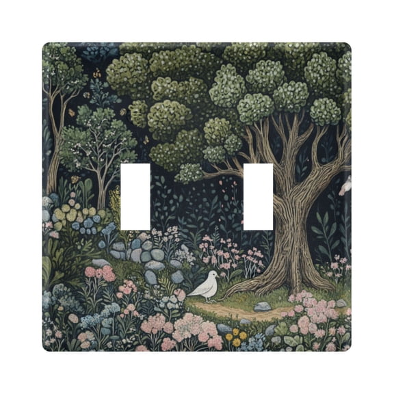 Yayeee Toggle Light Switch Wall Plate 2-Gang 4.56"x4.48" Decorative Outlet Cover, Green Forest Scene