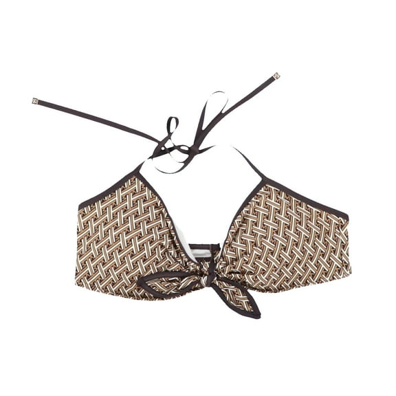 Michael Kors Women's Halter Swim Top Tie-Front Logo Brown M