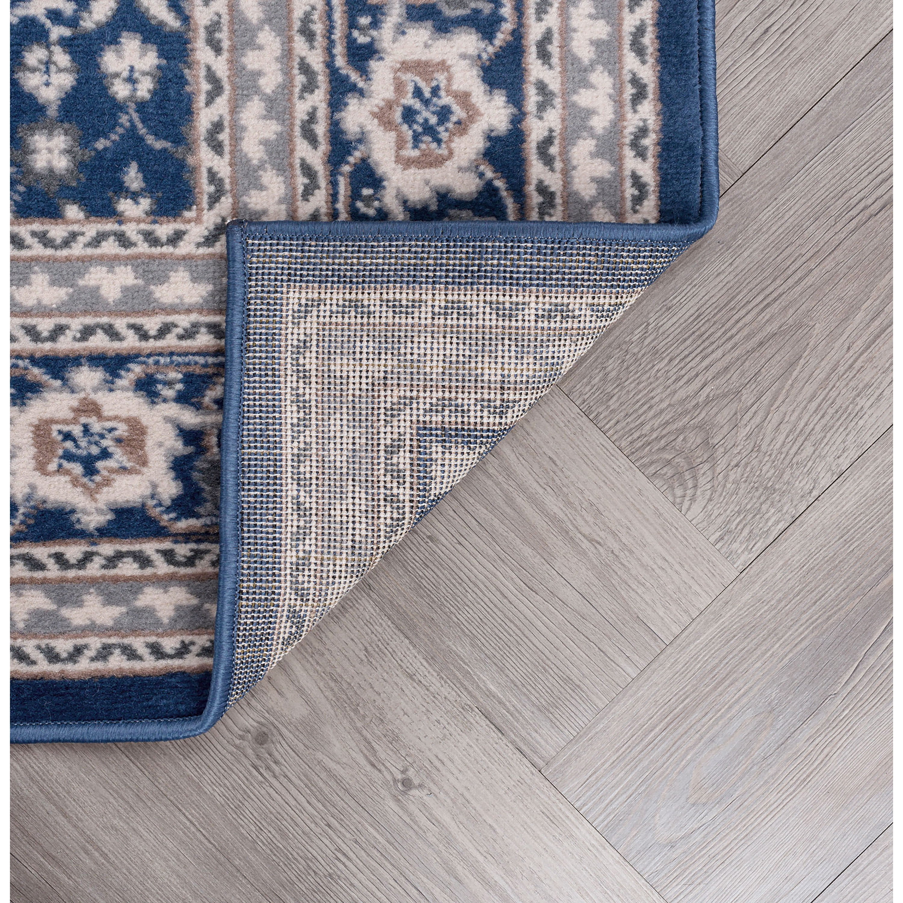 Madison Traditional 2' x 7' Navy and Cream Polypropylene Indoor Area Rug