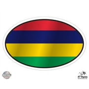 Mauritius Flag Oval - 3" Vinyl Sticker - For Car Laptop I-Pad Phone Helmet Hard Hat - Waterproof Decal