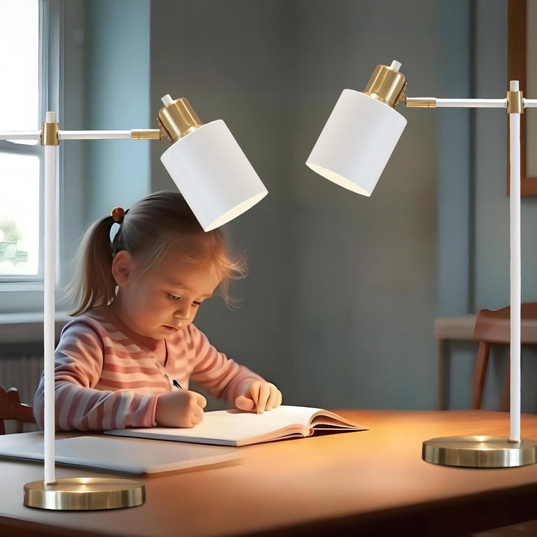 DAIJITAOJI White Desk Lamps Set Of 2 - Adjustable Metal Table Lamps For Home Office, Bedroom, Or Living Room