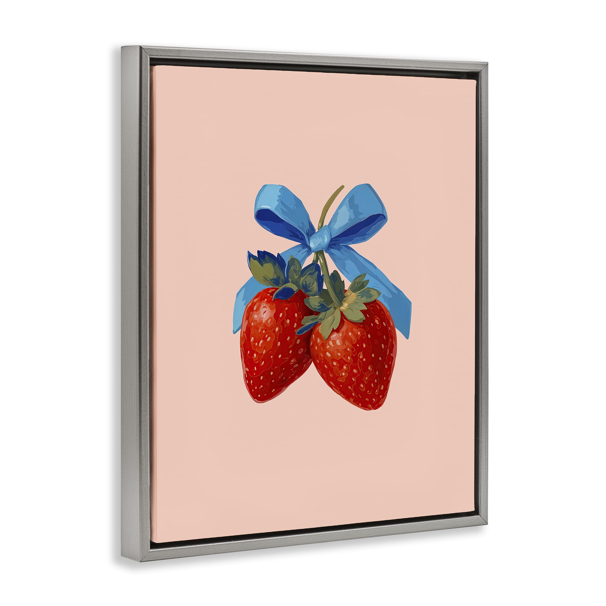 Stupell Industries Strawberry Pair with Blue Bow Gray Framed Floater Canvas Wall Art, design by Imagine It Images