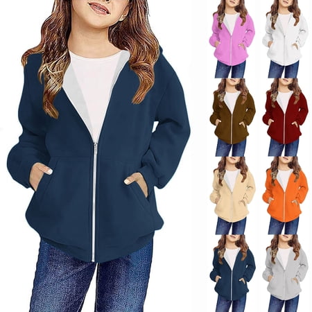 Hrsba Boys Girls Winter Outerwear Coats Casual Jacket for Kids Toddler Kids Boys Girls Fashion Cute Solid Color Print Long Sleeve Pocket Zipper Hoodies Coat Wine 120