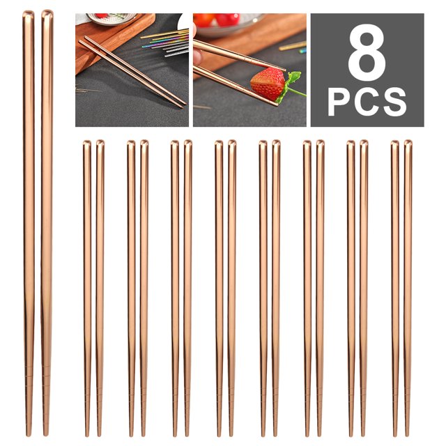 8 Pares Palillos Acero Inoxidable Vajilla Palitos Comida Antideslizantes (oro Rosa)
