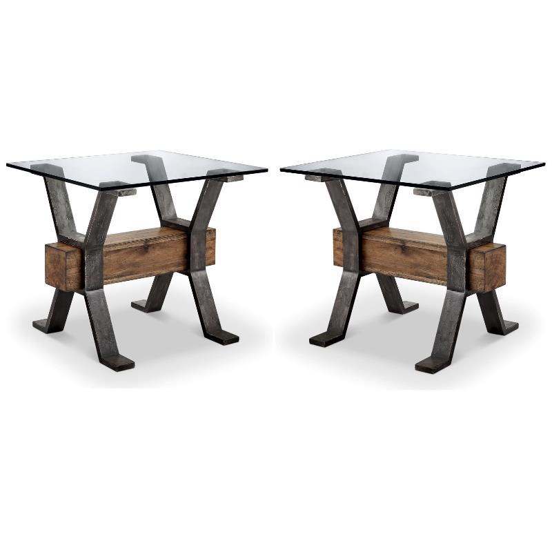 Home Square Rectangular X shaped End Table in Smoked Iron Finish Set