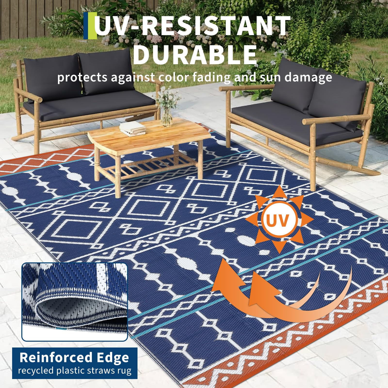 Danolapsi Waterproof Outdoor Rug,8x10ft Plastic Straw Rug for RV Camping,Large Floor Mat and Rug for Outdoors,Outside Carpet,Outside Outdoor Area Rug for Rv,Deck,Camper,Picnic