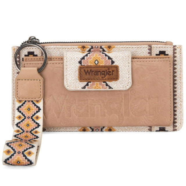 Carteras Wrangler para mujer occidental, monedero bohemio azteca con tarjetero de doble capa, cartera para mujer con cremallera WG139-W013TN