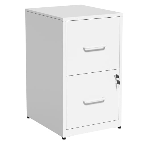 2-Drawer Lockable Metal File Cabinet with Anti-Tip Kit, Vertical Under Desk Steel Filing Cabinet with Adjustable Hanging Rails, White