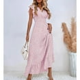 thumbnail image 3 of SWSMCLT Women's Long Dress Summer Sundress Ruffle Casual Fashion Dresses Fall V Neck Fitted Ruched Spring Light Purple Small, 3 of 4