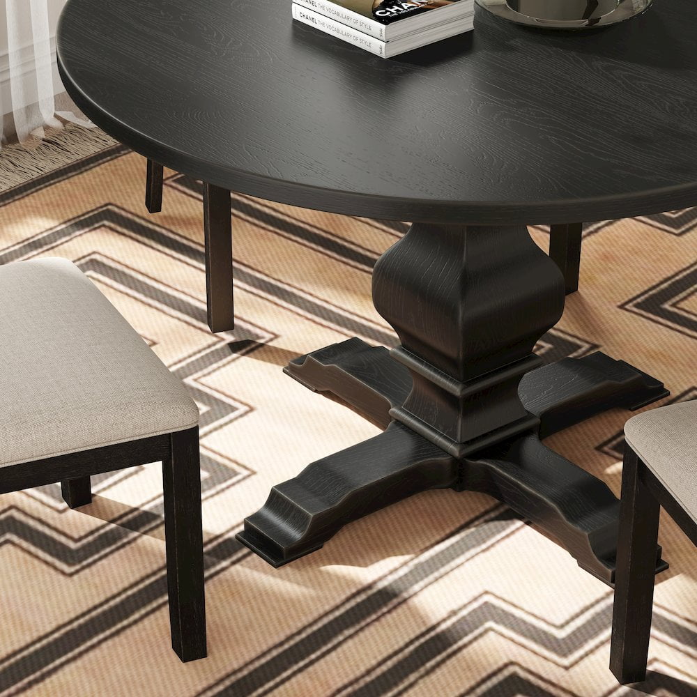 Roundhill Furniture Havre Dining Set, Pedestal Round Table with 4 Chairs
