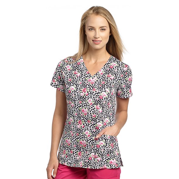 White Cross White Cross Women's Mock Wrap Animal Print Scrub Top