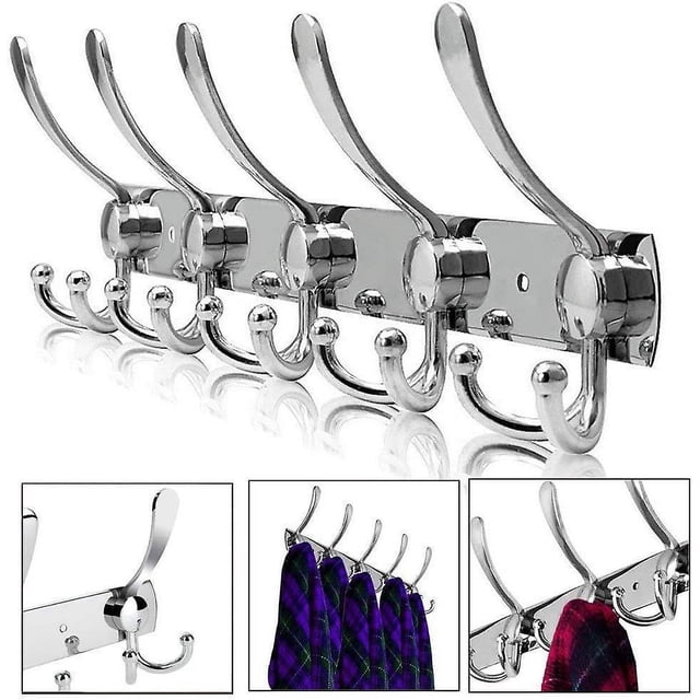 BRILLAR Perchero de pared de acero inoxidable negro con ganchos para toallas y sombreros