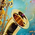 thumbnail image 6 of HAOXIT Music Tablecloth, Colorful Music Notes Vibes from Jazz Background Illustration Artwork Print, Round Table Cover for Dining Room Kitchen Decor, 6 of 8