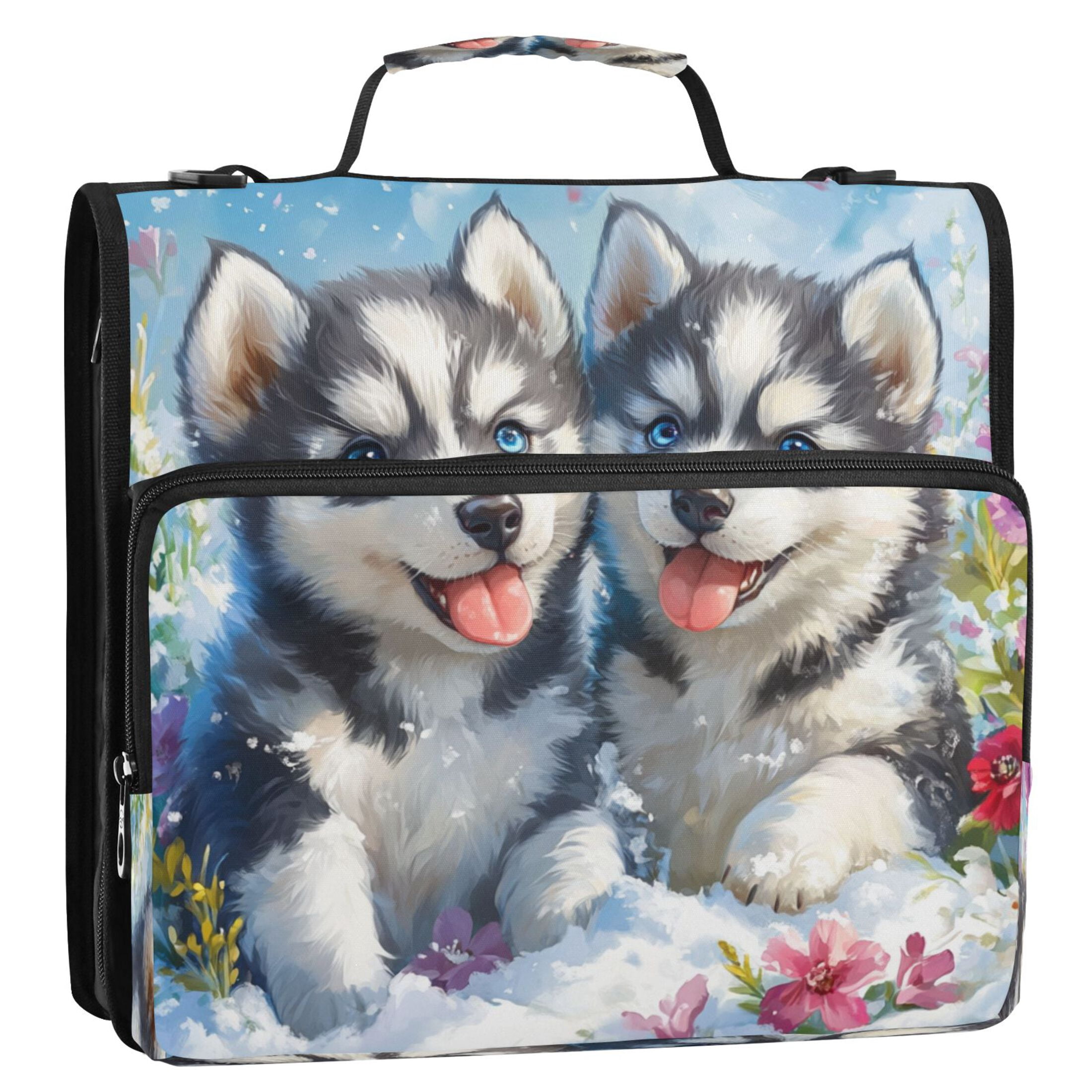 YAZAOO Zipper Binder trapper keeper Documents Organized Design Huskies in Bloom Printed