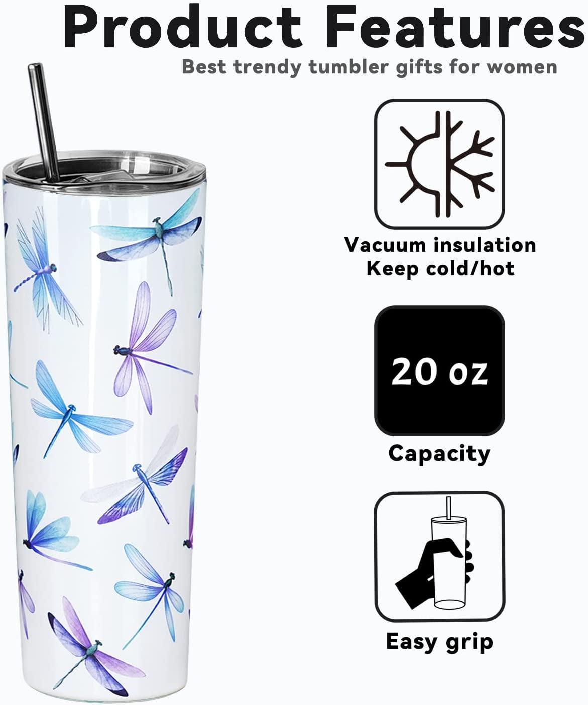 Mofvugz Daisy Gifts for Women Girl, Daisy Floral Bee Tumbler Cup Coffee Travel Mug Water Bottle, Cute Yellow Blue Stainless Steel Thermal Insulated