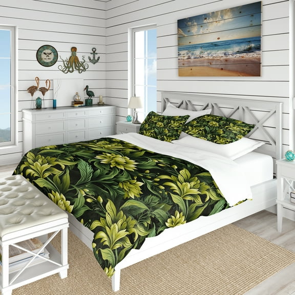 DESIGN ART Designart "Tropical Green Jungle Damask" Green Tropical - Bedding Set With Shams King