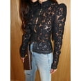 thumbnail image 6 of Women'S Temperament Commuter Lace Crochet Stand Collar Slim Design Shirt Long Sleeve Button Shirt Tops Black L, 6 of 9