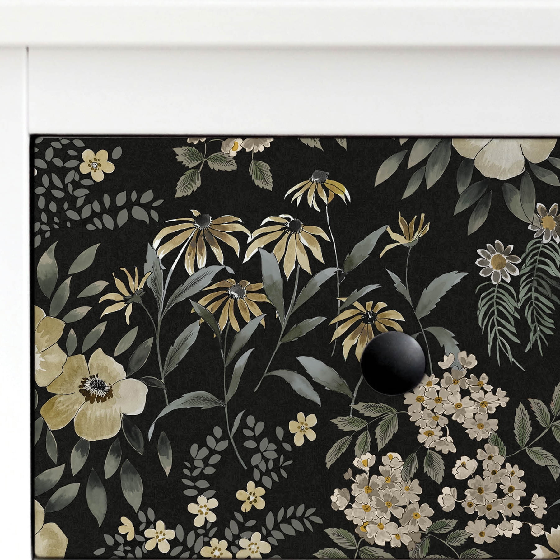 (2 pack) Roommates Studio Black Pearson Floral Peel and Stick Wallpaper  30.75 Sq. ft, 1 count, image size:1800x1800