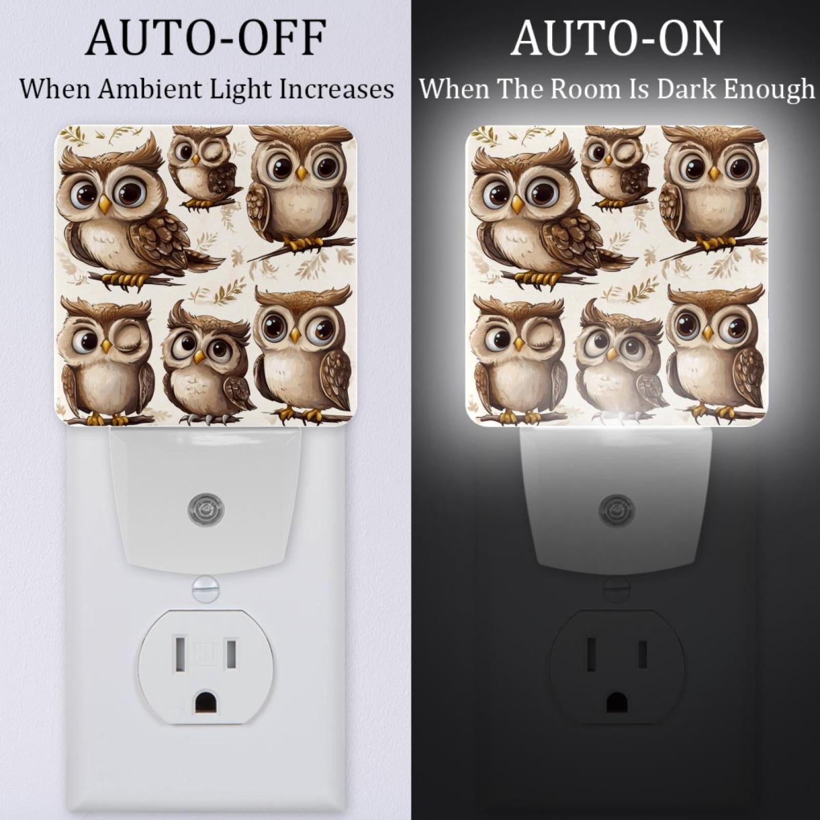 PhooArto Cartoon Owls Patterns Plug in LED Night Light Auto Sensor Dusk to Dawn Decorative Night for Bedroom, Bathroom, Kitchen, Hallway, Stairs, Baby's Room, Energy Saving