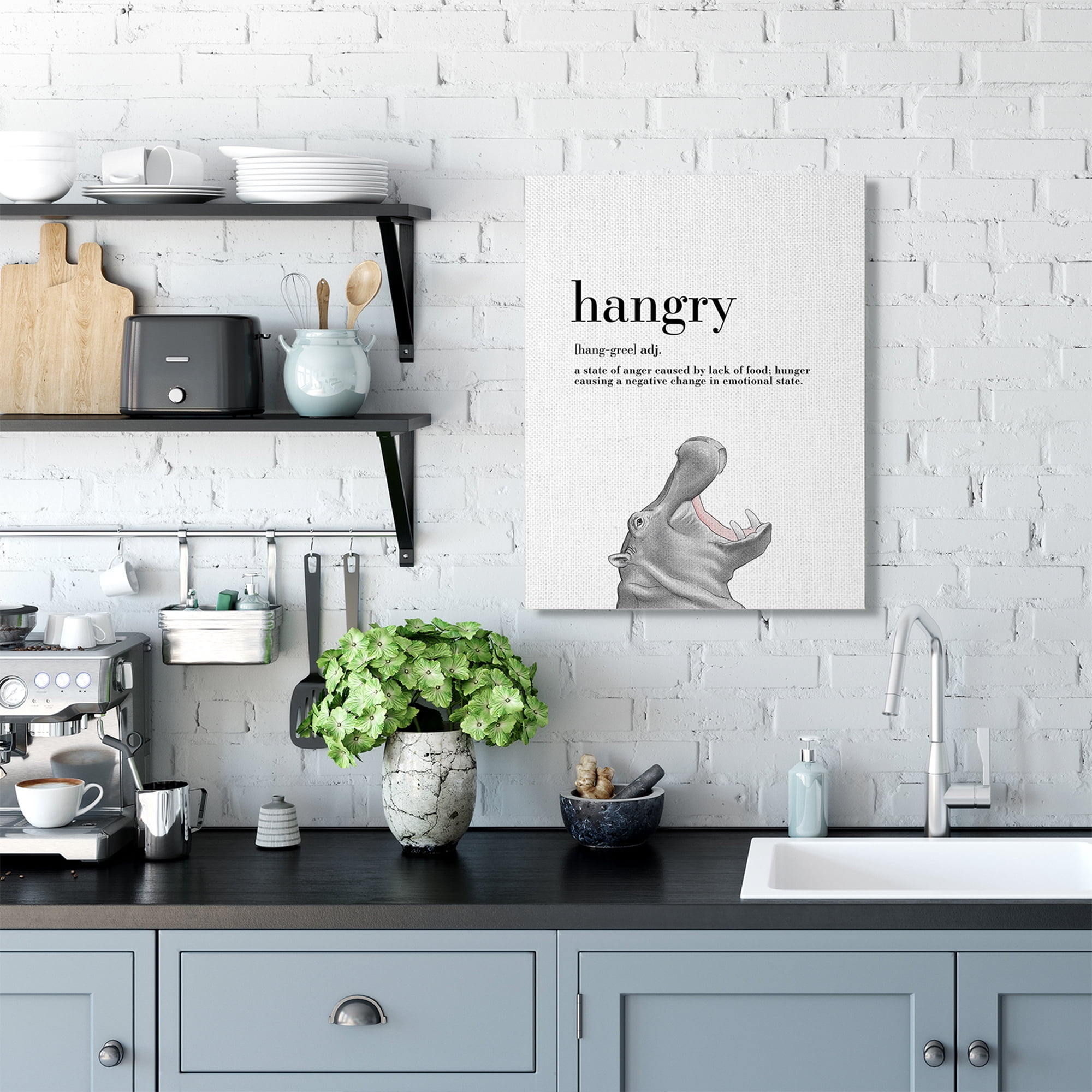 Stupell Industries Hangry Definition Hippo Animal Drawing Word Design Canvas Wall Art by Ziwei Li