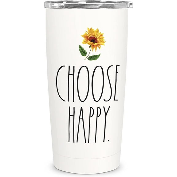 Rae Dunn Insulated Stainless-Steel Tumbler - 17oz - Double-Walled with Vacuum Seal Keeps Liquids Cold for Hours - Fits Standard Size Cup Holders - Choose Happy