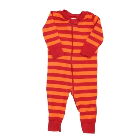 

Pre-owned Hanna Andersson Unisex Red | Orange Stripe 1-piece footed Pajamas size: 6-12 Months
