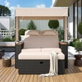 thumbnail image 3 of Highsound Patio Rattan Daybed with Canopy & Cushions, Outdoor Wicker Loveseat Sofa with Storage Bench, 5-Level Adjustable Backrest, Bed Lounger for Yard, Balcony, Porch, Garden, Pool, Beige, 3 of 8