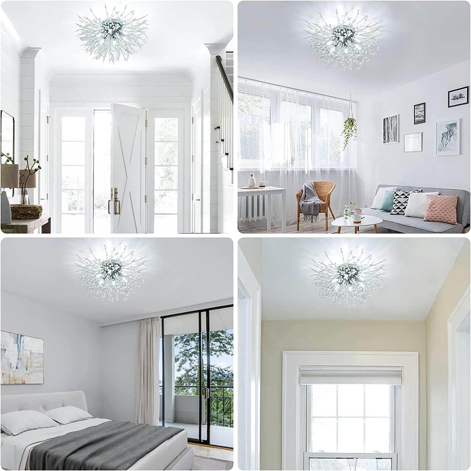 19.5" Crystal Flush Mount Ceiling Light - Modern Sputnik Chandelier with 6 G9 Bulbs (19.5"W x 11.8"H)