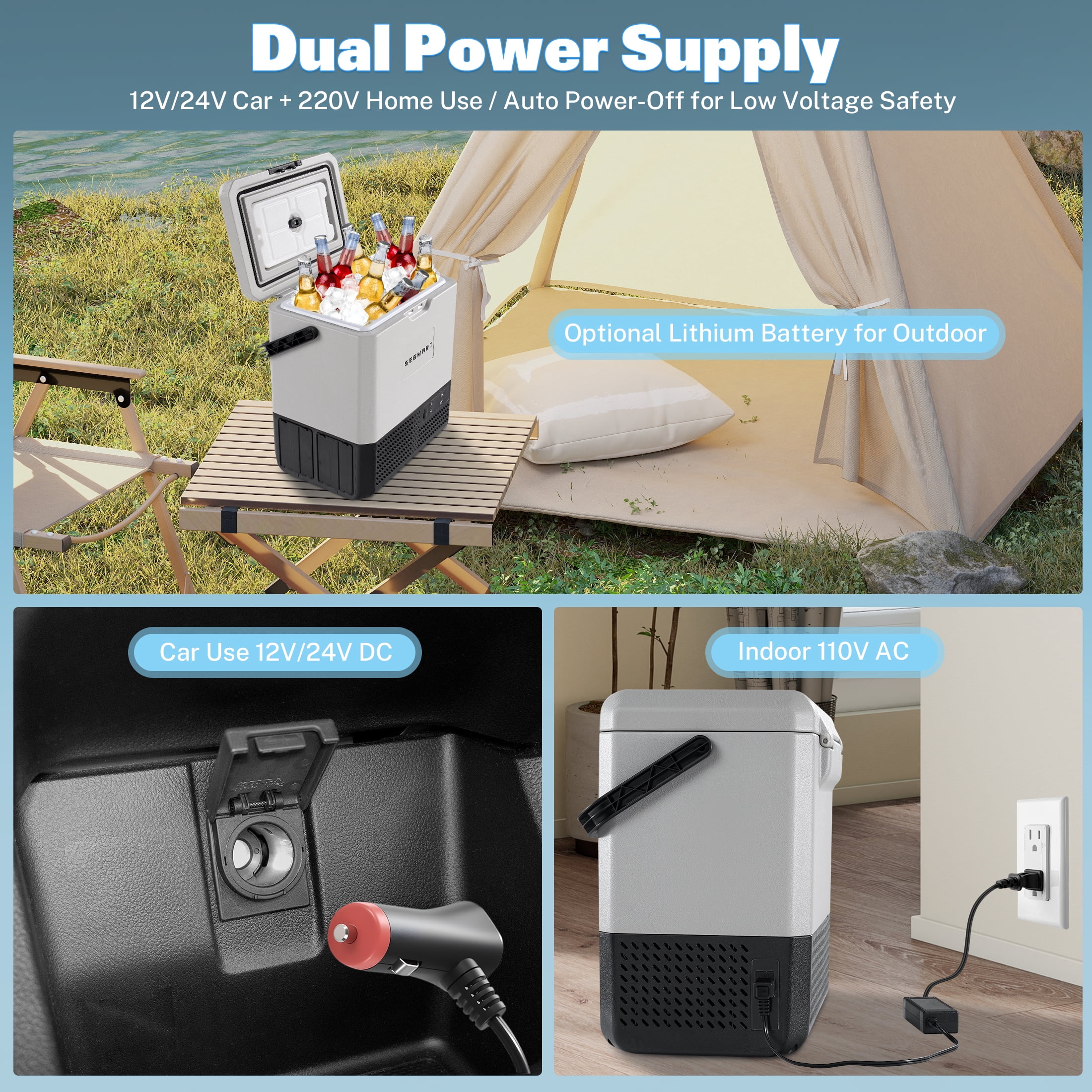 12 Volt Car Refrigerator, 14QT(13.5L) Compressor Electric Cooler -4℉ ~ 68℉ with Handle, Portable Freezer with APP Control, Car Fridge with 12/24V DC, 220 AC for Camping, Travel, Truck, Home