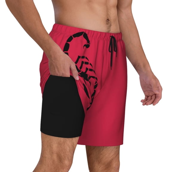 Mens Scorpion Tatoo 2 in 1 Quick Dry Swim Trunks with Compression Liner Beach Shorts