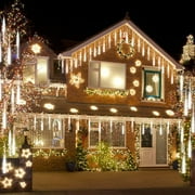 Christmas Lights Outdoor, Meteor Shower Falling Rain Lights 10cm 10 Tube 200 LED Icicle Cascading Lights for Xmas Tree Wedding Party Decoration, White