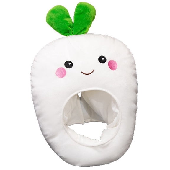Vjnyvs White Radish Plush Headgear, Fruit Hat for Themed Parties