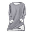thumbnail image 3 of lcziwo Women's Warm Sherpa Lined Sweatshirt Winter Clothes Solid Color Casual Side Slits Pullover Loungewear Crewneck Fleece Tunic Tops, Gray, M, 3 of 10