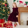 thumbnail image 4 of YunPes Girl's Christmas Velvet Dress A-Line Crewneck Flannel Skirt Dresses Ruffle Shoulder Long Sleeve Dress Prom Party Outfits, 4 of 7