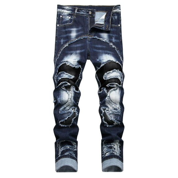 Luwomo Mens Casual Jeans Everyday Wear Stylish Dark Coloured Straight Leg High Waist Long Trousers Comfy Streetwear Relaxed Fit Denim Pants Blue,28