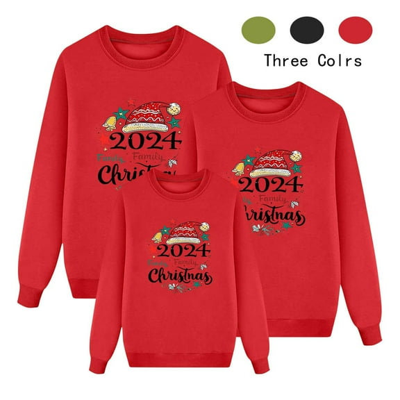 Zwiiyzr 2025 Familys Christmas Sweatshirt Mommy and Me Fall Outfits Matching Shirts Crewneck Long Sleeve Pullover Fall Causal Tops for Mom Black
