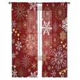 thumbnail image 2 of Christmas Red Semi Sheer Curtains 96 Inch Length 2 Panels Set, Xmas Winter Snowflakes New Year Holiday Sheer Kitchen Curtain Privacy Voile Window Curtain for Living Room Bedroom Rod Pocket Drapes, 2 of 7