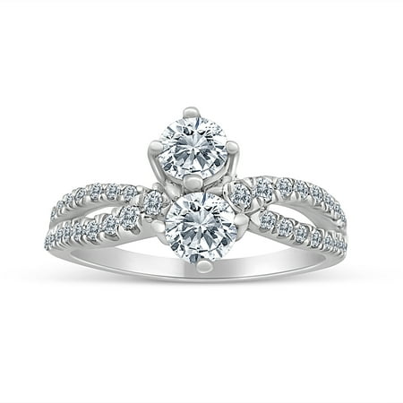 1.00ctw Diamond Two Stone Ring in 10k White Gold (G-H, I2-I3, 1.00ctw)