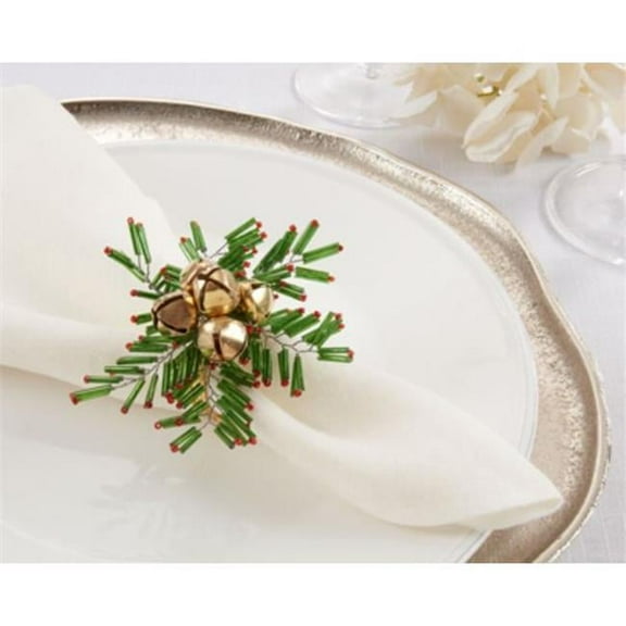 Saro Lifestyle Beaded Snowflake and Bells Napkin Ring (Set of 4)