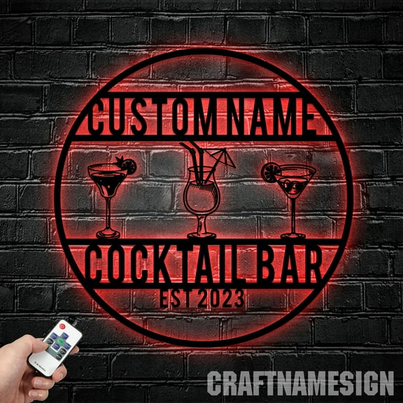 Craftnamesign Custom Name Cocktail Bar Sign, Custom Bar Sign, Bar Wall Decor, Cocktail Sign