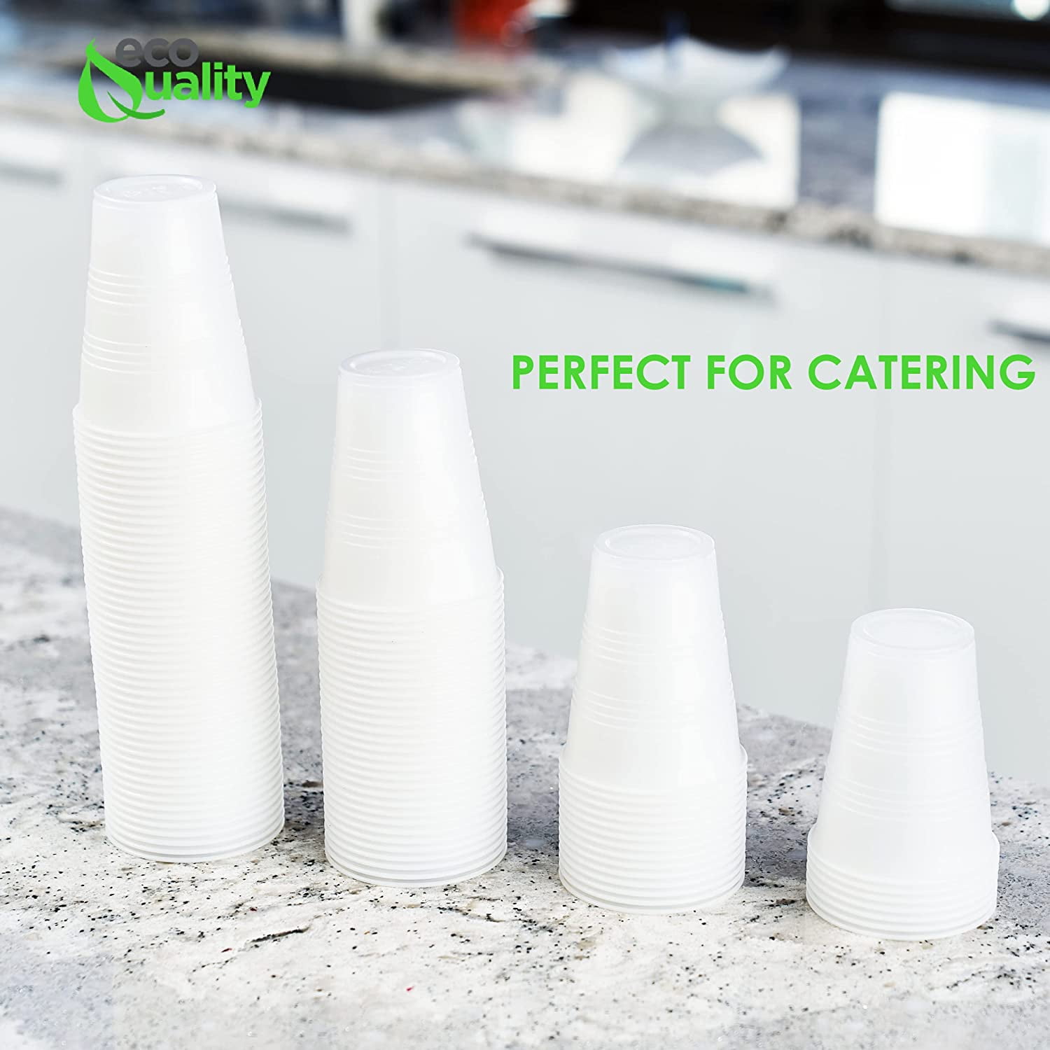 Perfect Settings 110 Clear Plastic Cups 9 Ounce- Holiday Wedding Party Elegant Trimmed Disposable Cups - Pack of 110 Fancy Wedding Cups (Black)