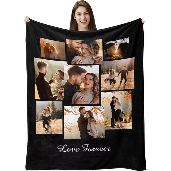 AISENIN Custom LOVE FOREVER Blanket with 9 Photos Text Personalized Picture Throw Blanket Collage Customized Image Fleece Blanket Gifts for Girl Boyfriend Couples