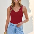 thumbnail image 7 of Endives Women's Camisole Tops Summer Ribbed Slim Fit V Neck Vest Top Basic Knitted Casual Tank Top Wine, 7 of 7