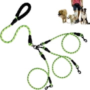 Meitianfacai Nylon Reflective Dog Leash Main Lead with Two Detachable Splitters Heavy Duty Rope for Multiple Dog Walking Free Design with Padded Handle (Green)
