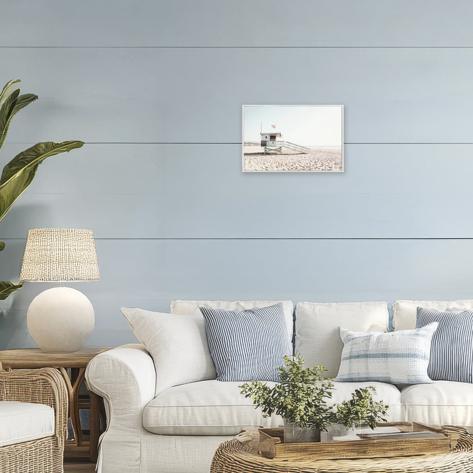 Lifeguard Hut Sunny Day White Framed Giclee Art, design by Sisi and Seb