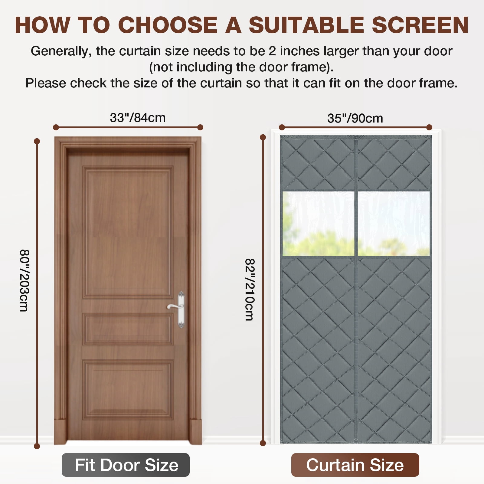 Lapalife Magnetic Thermal Insulated Door Curtain with Perspective Window, Fits 35" x 82" Doors Waterproof Windproof Door Screen Insulation Cover to Keep Warm in Winter, Gray