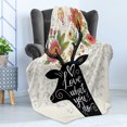 thumbnail image 4 of Hipster Soft Flannel Fleece Throw Blanket, Love What You Do Words on a Deer Elk Head with Flowers Horns and Hot Air Balloon, Cozy Plush for Indoor and Outdoor Use, 50" x 70", Multicolor, by Ambesonne, 4 of 5