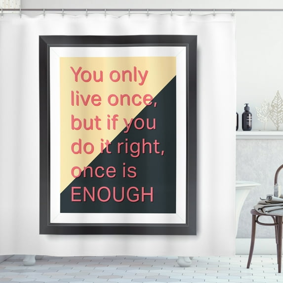 YOLO Shower Curtain, Motivational Poster Design with a Quote in a Frame Positive Message, Fabric Bathroom Set with Hooks, 69W X 84L Inches Extra Long, Pink Beige Charcoal Grey, by Ambesonne